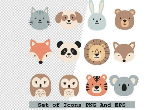 Animal Face Icons Vector Set for Modern Design
