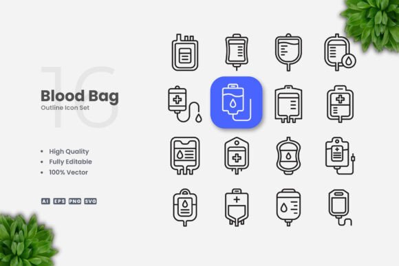 Clean Blood Bag Icons for Modern Design