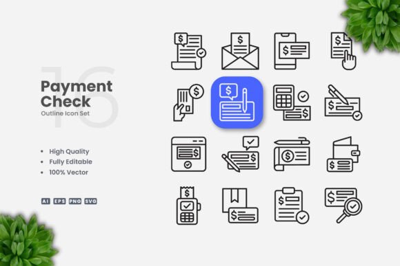 Clean Payment Check Outline Icons for Modern Design Projects