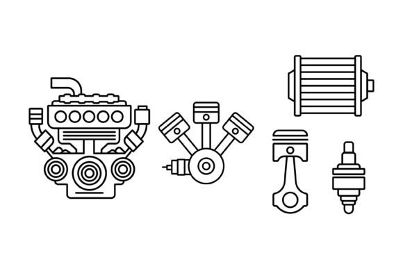 Engine Parts Line Icons Set for Automotive Projects