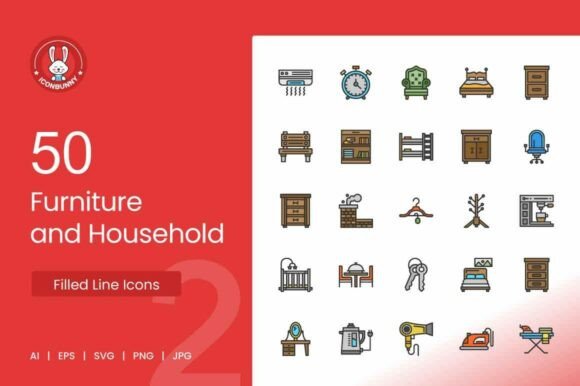 Furniture Household Filled Line Icons for Modern Design Workflows