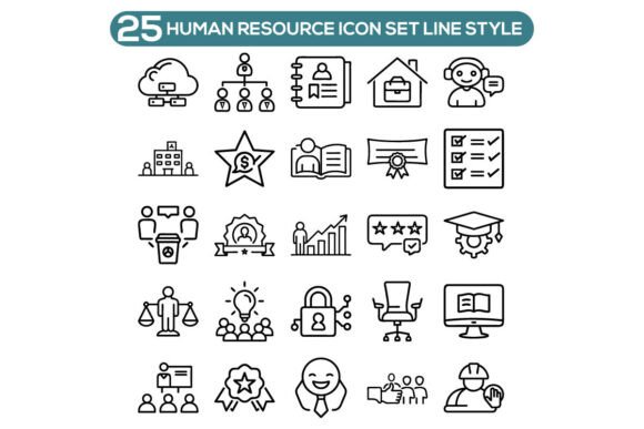 Human Resource Icon Set Line Style for Real-World Projects