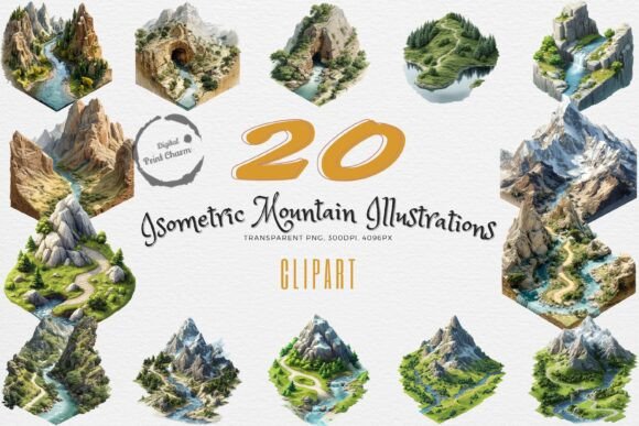Isometric Nature 20 Mtn River PNG Bundle