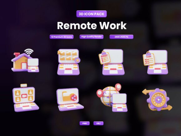 Remote Work 3D Icon Pack for Modern Digital Workplaces