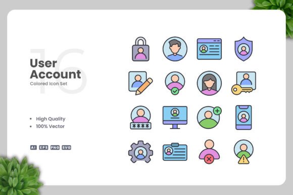 User Account Colored Icons for Clean Digital Design